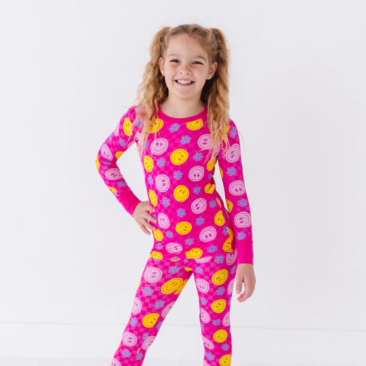 Kiki + Lulu: Pink Electric Smiles Bamboo Two Piece Set