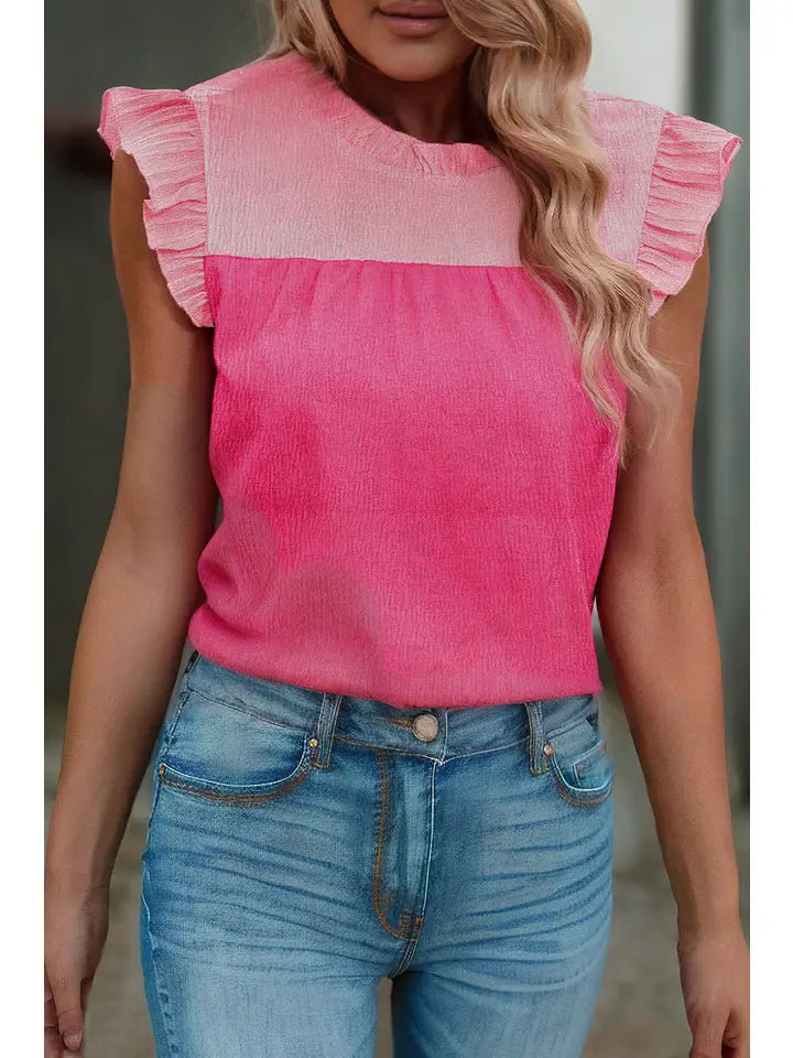 Pink Colorblock Ruffled Blouse