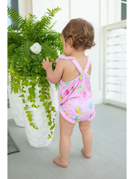 Sweet Bay Bamboo Snow Cone Print Ruffle Cross Back Romper