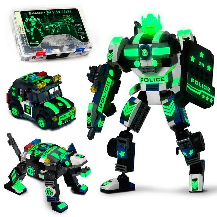 Jittery Git: Police Robot Glow in the Dark 3-in-1 (279 Pc) Voltroid Set