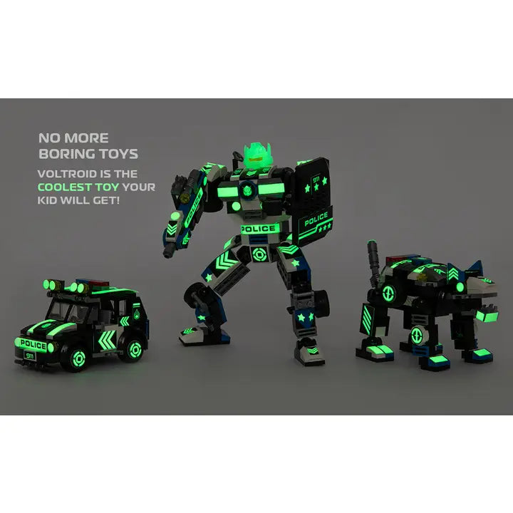 Jittery Git: Police Robot Glow in the Dark 3-in-1 (279 Pc) Voltroid Set