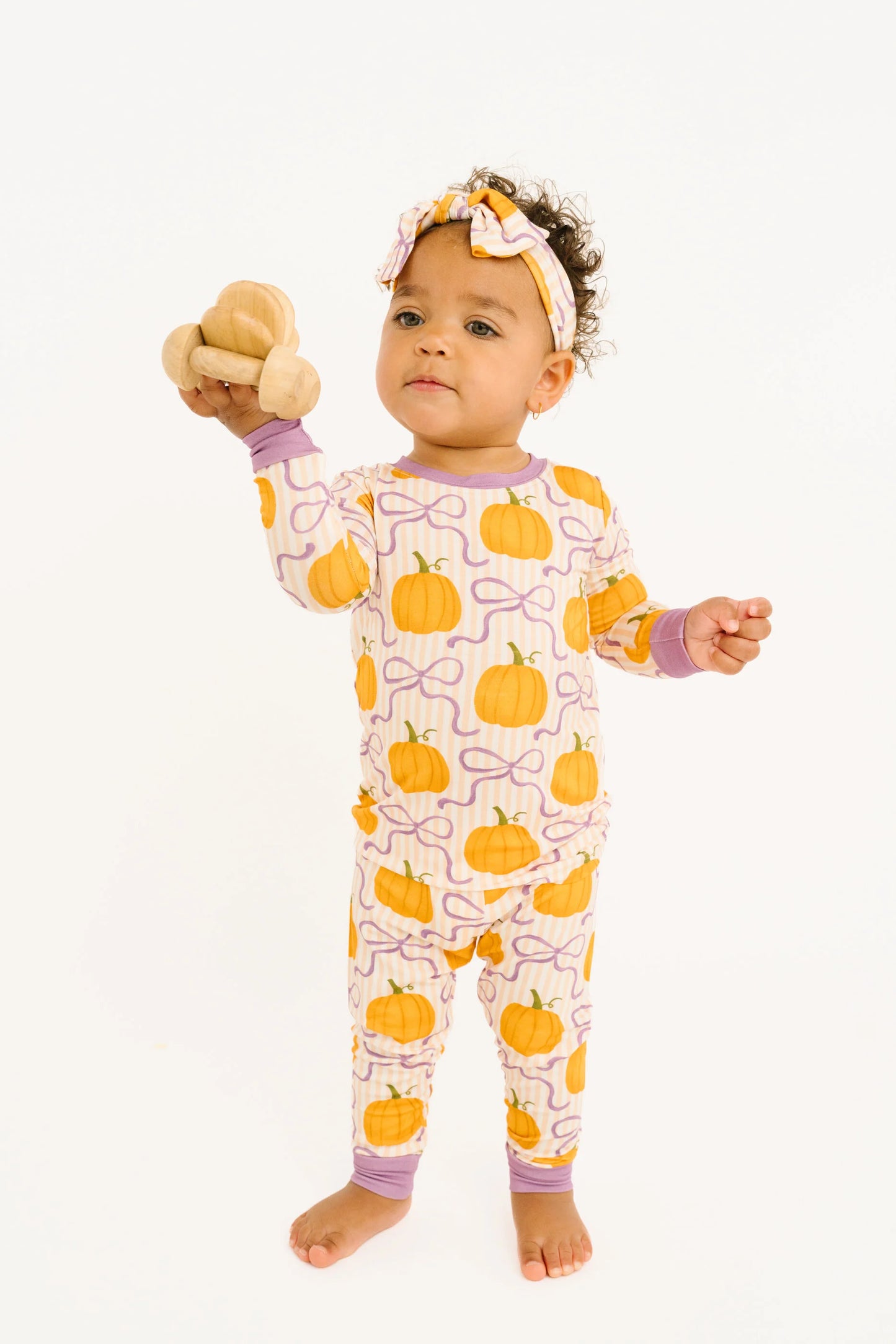 Little One Shop: Pumpkin & Bows Print Bamboo Two Piece Set