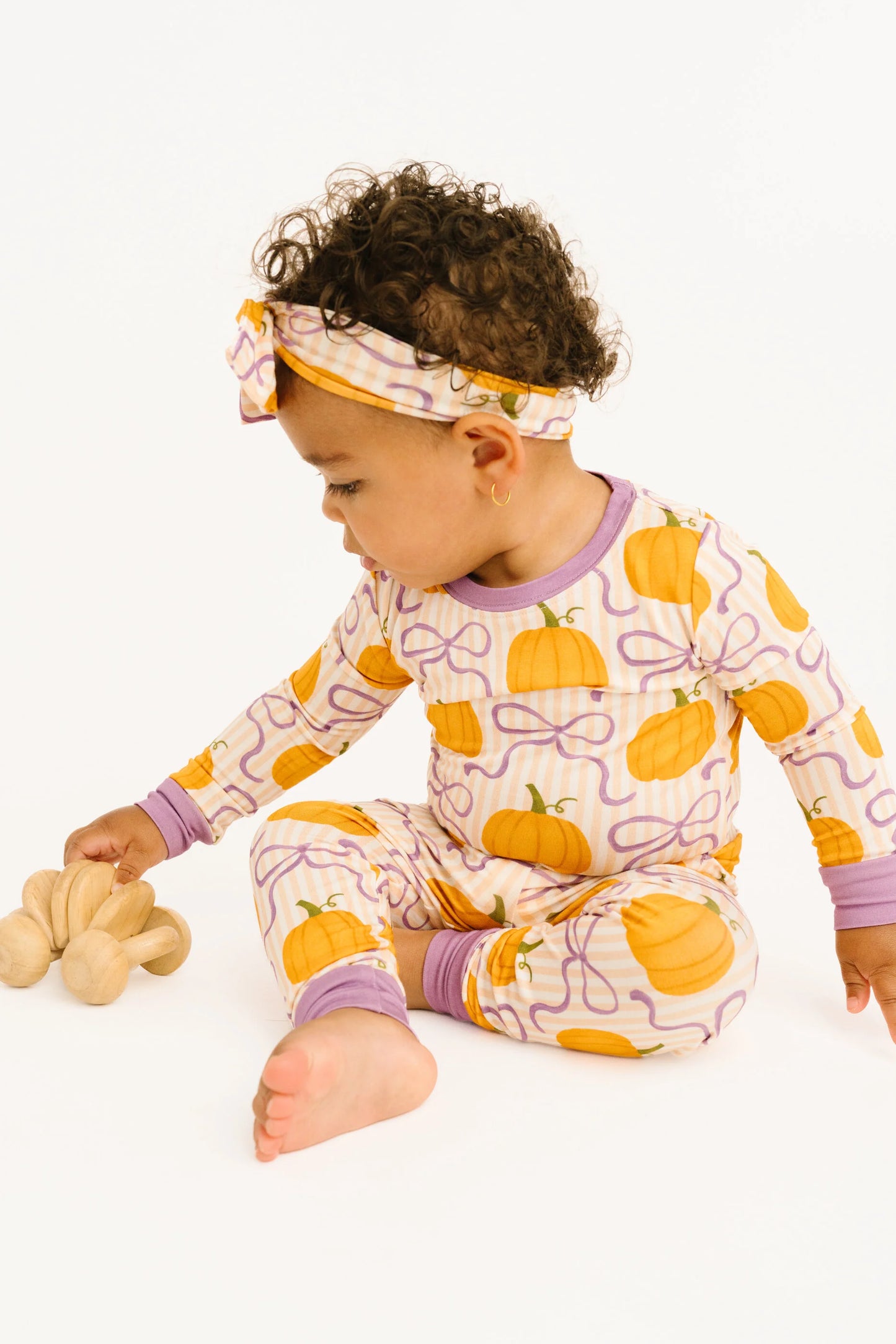 Little One Shop: Pumpkin & Bows Print Bamboo Two Piece Set