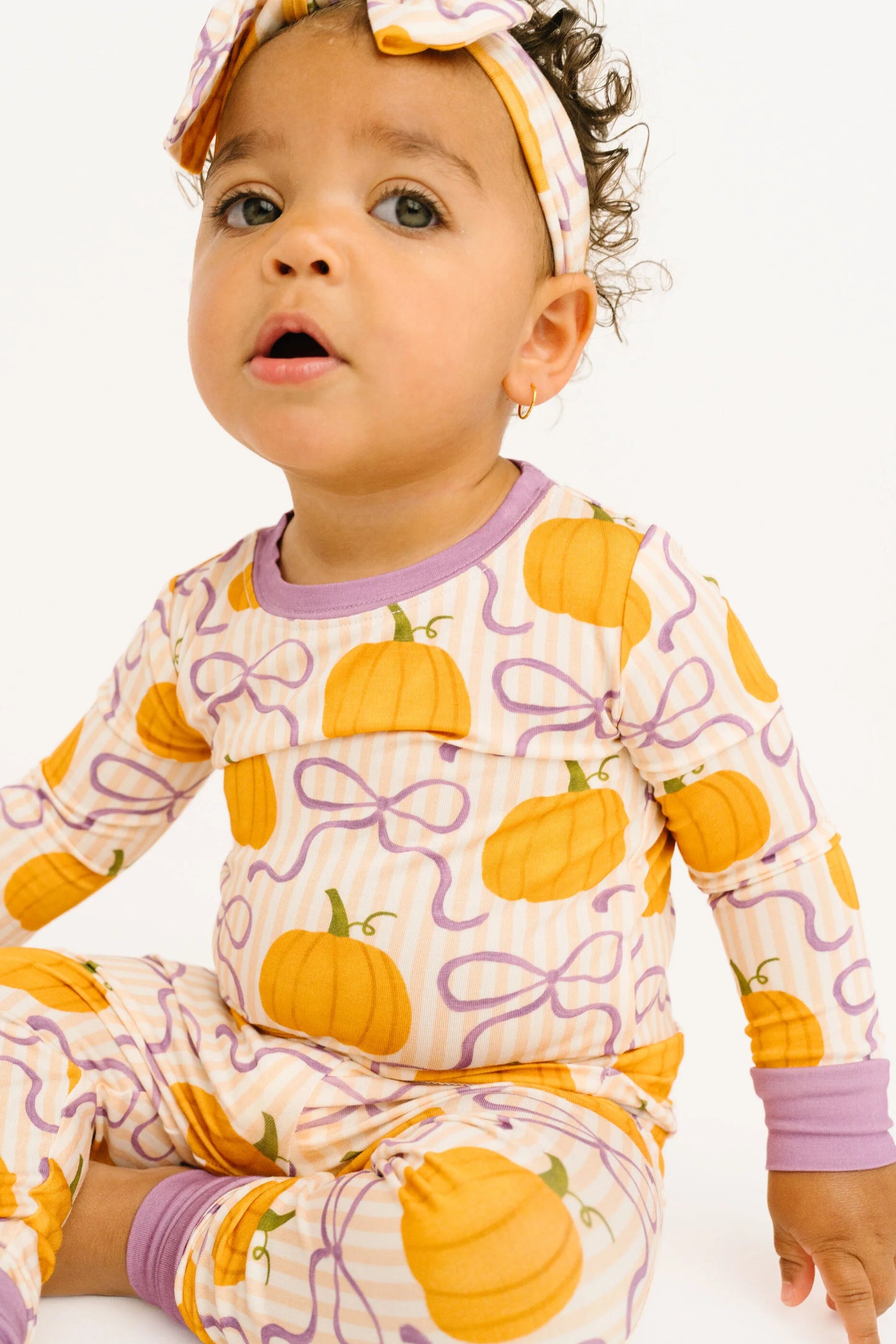Little One Shop: Pumpkin & Bows Print Bamboo Two Piece Set