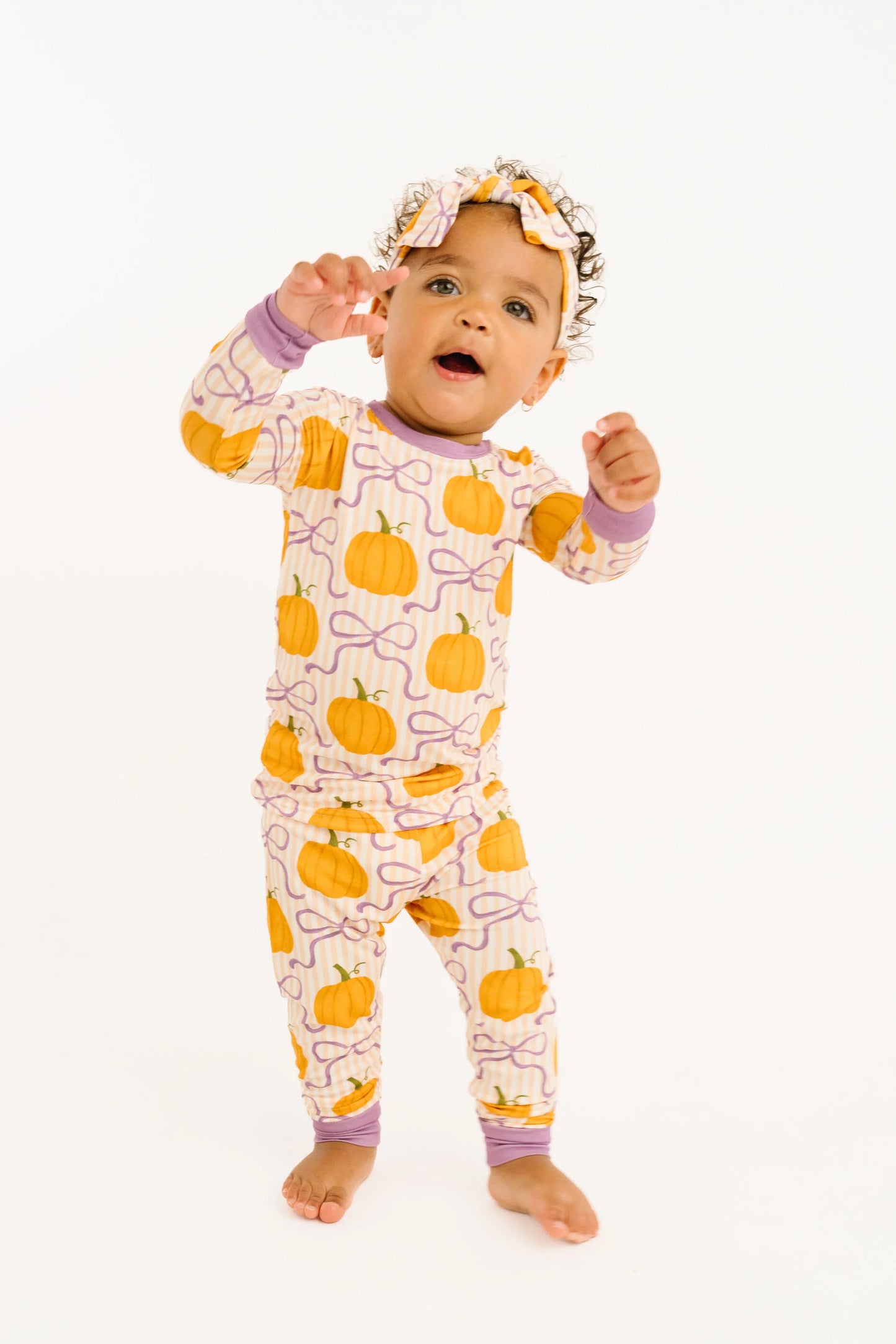 Little One Shop: Pumpkin & Bows Print Bamboo Two Piece Set