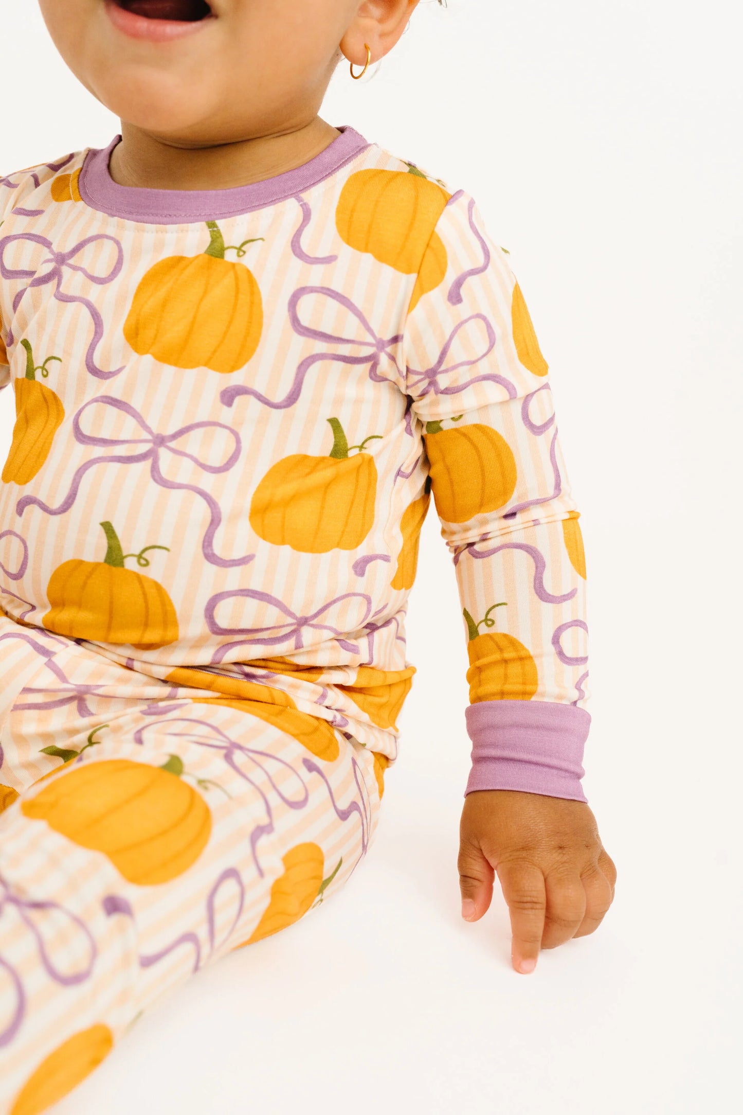 Little One Shop: Pumpkin & Bows Print Bamboo Two Piece Set