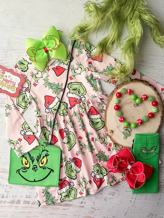 Pink "Ready to Steal Christmas" Grinch Dress