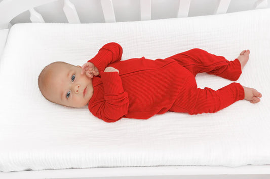 Millie + Roo: Red Ribbed Bamboo Zippy Romper