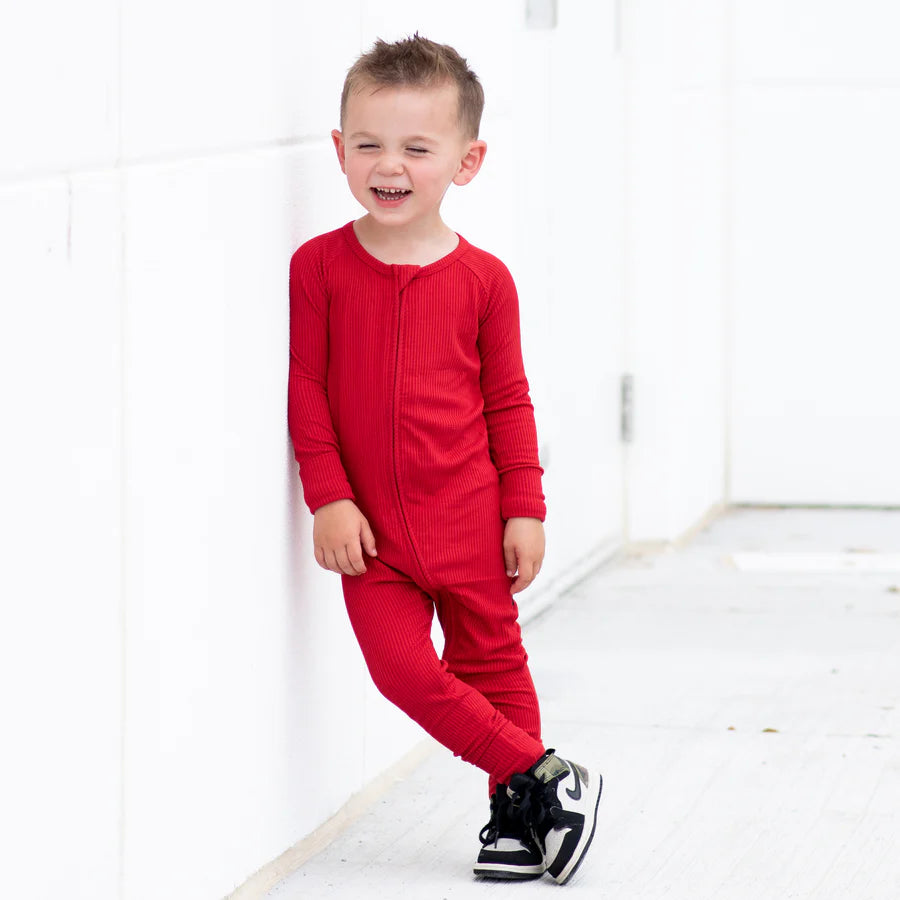 Millie + Roo: Red Ribbed Bamboo Zippy Romper