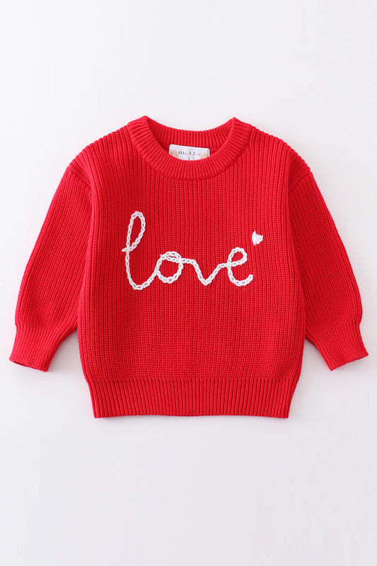 Red Embroidered LOVE oversized sweater