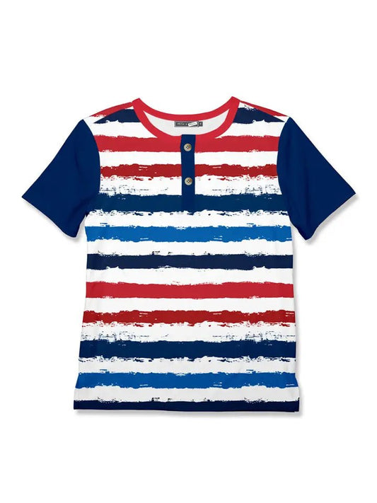 Red, White, & Navy USA Stripe Henley Top