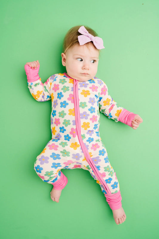 Little One Shop: Retro Flower Bamboo Zippy Romper