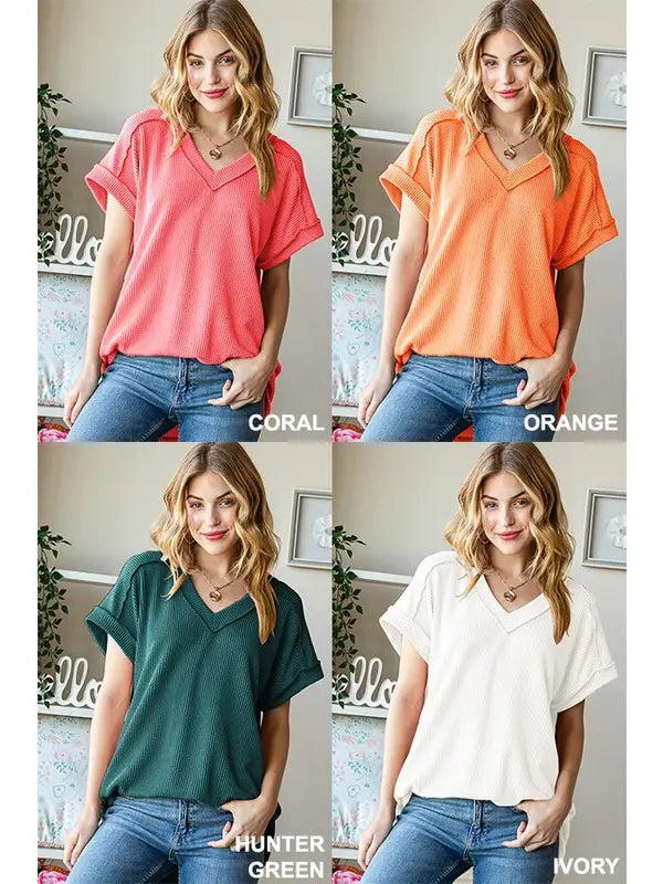 Women's Solid Urban Ribbed Top- Hunter Green