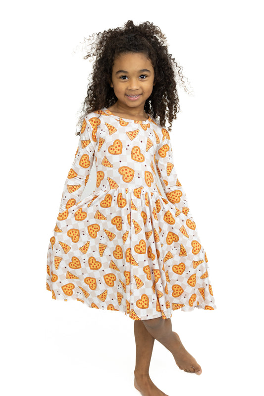 Pizza My Heart Long Sleeve Twirl Dress