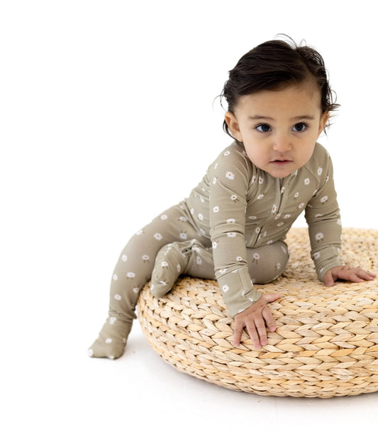 Belle & Bros: Sage Floral Ribbed Bamboo Zippy Romper