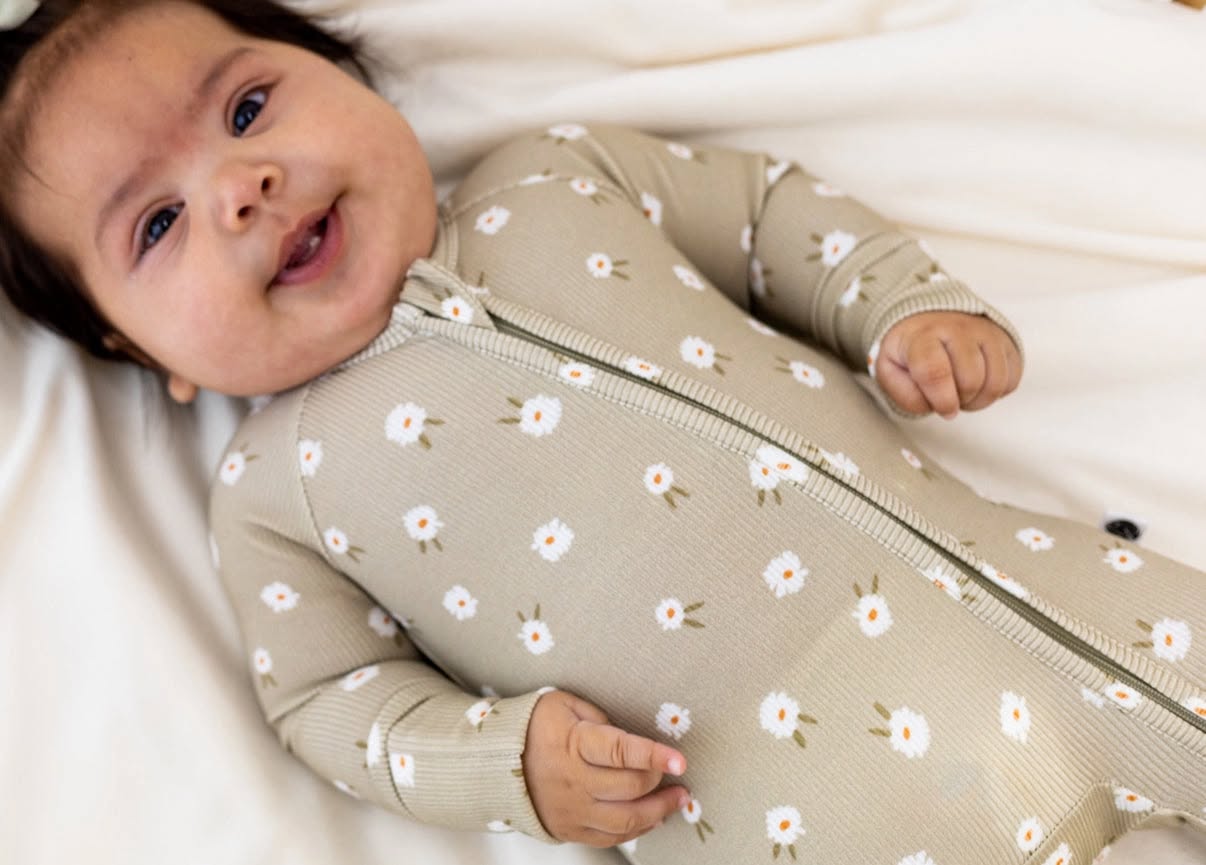 Belle & Bros: Sage Floral Ribbed Bamboo Zippy Romper