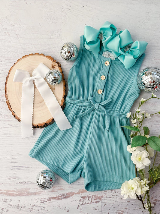 Girls Ribbed Romper- Sage