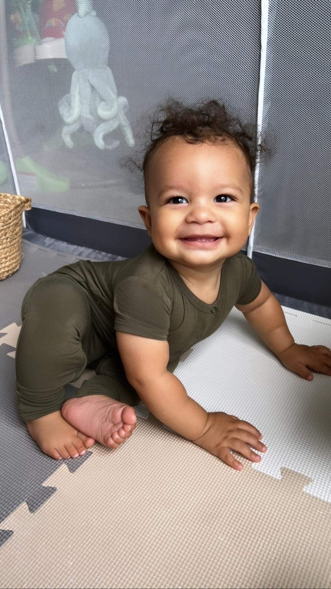 Short Sleeve Romper - Dark Olive