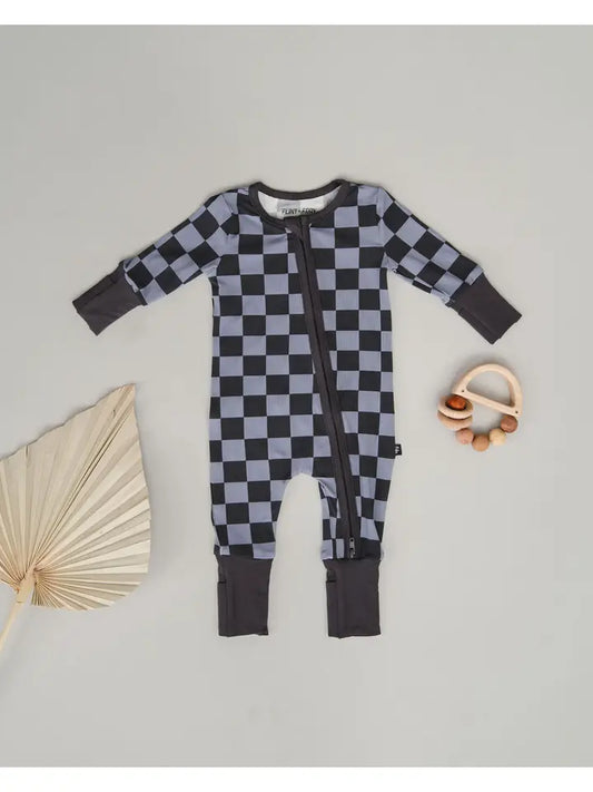 Flint and Fray: Stone Checkered Bamboo Zippy Romper