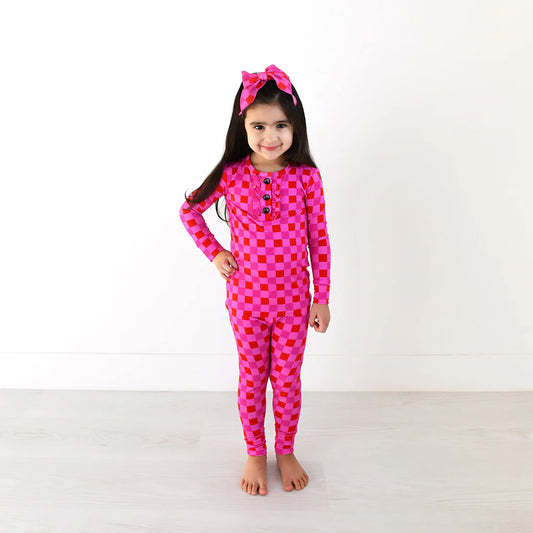 Gigi & Max: Sydney Pink Checks Ruffle Two Piece Bamboo Set