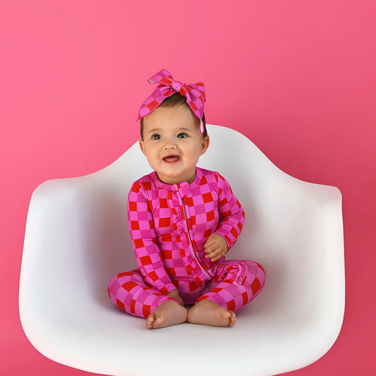 Gigi & Max: Sydney Pink Checks Ruffle Bamboo Zippy