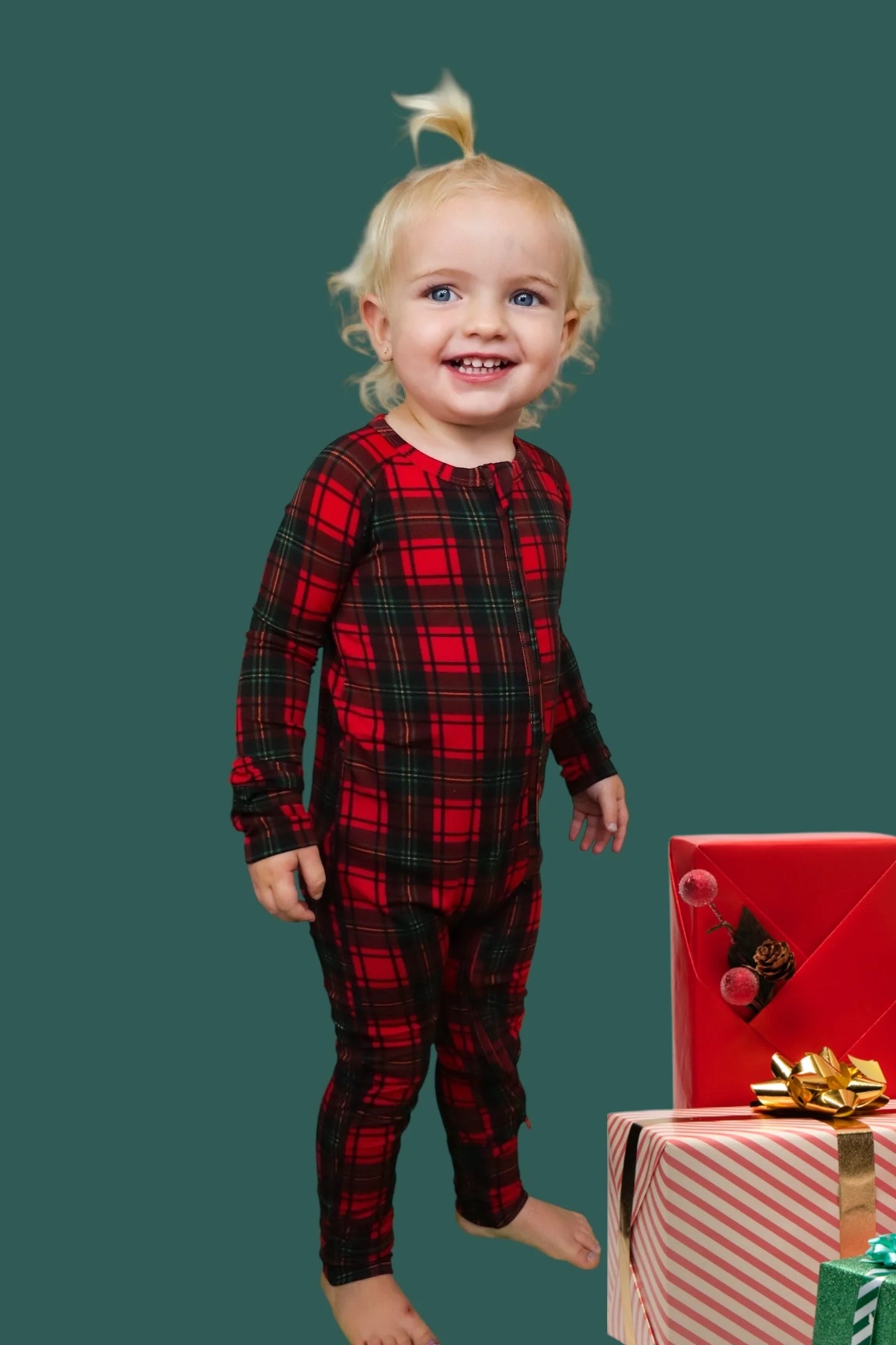 Dream Big: Tartan Cheer Bamboo Zippy Romper