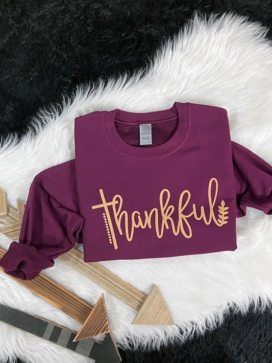 Adult: PUFF Print Thankful Crewneck Sweatshirt