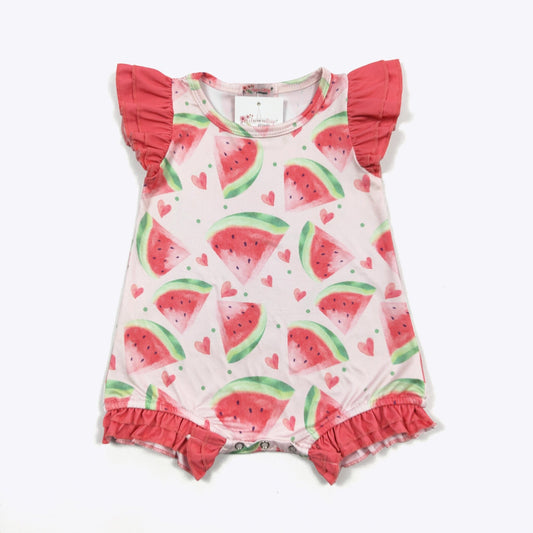 Watermelon Print Ruffle Baby Romper