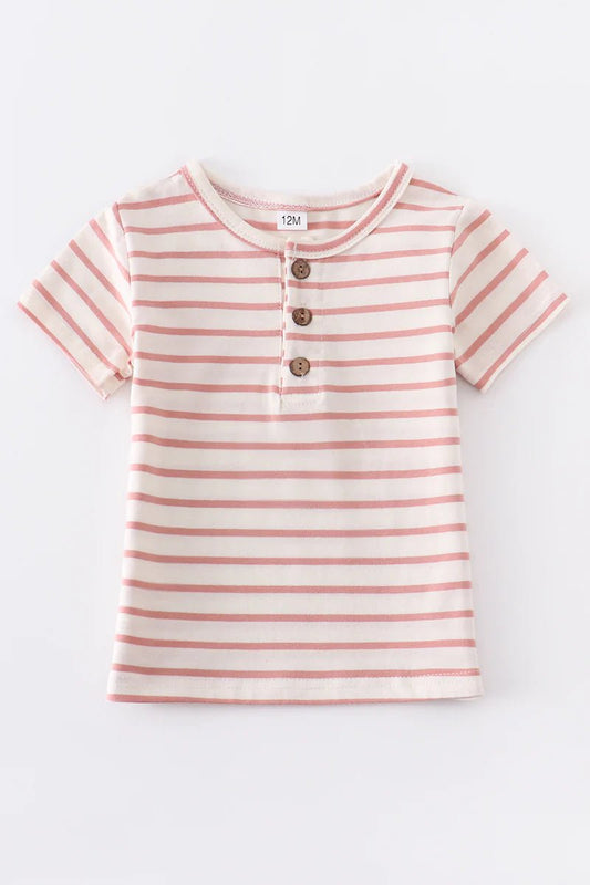 White Striped button Top