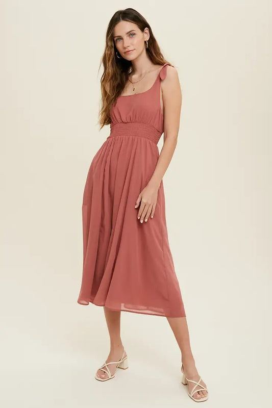 Self Tie straps- Midi Dress- MANY COLORS