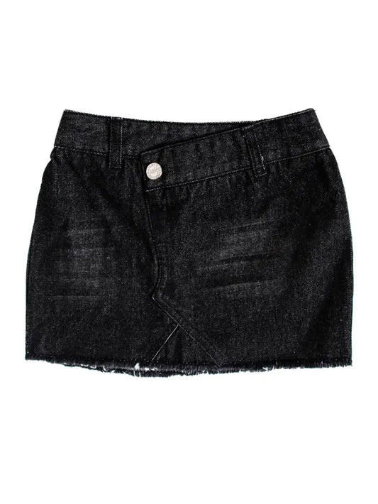 Bailey's Blossoms- Lacey Crossover Denim Skirt- Black