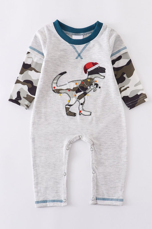 Gray/Camo Dino Christmas Lights Romper