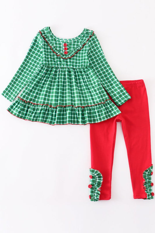 Green Plaid Pants Set