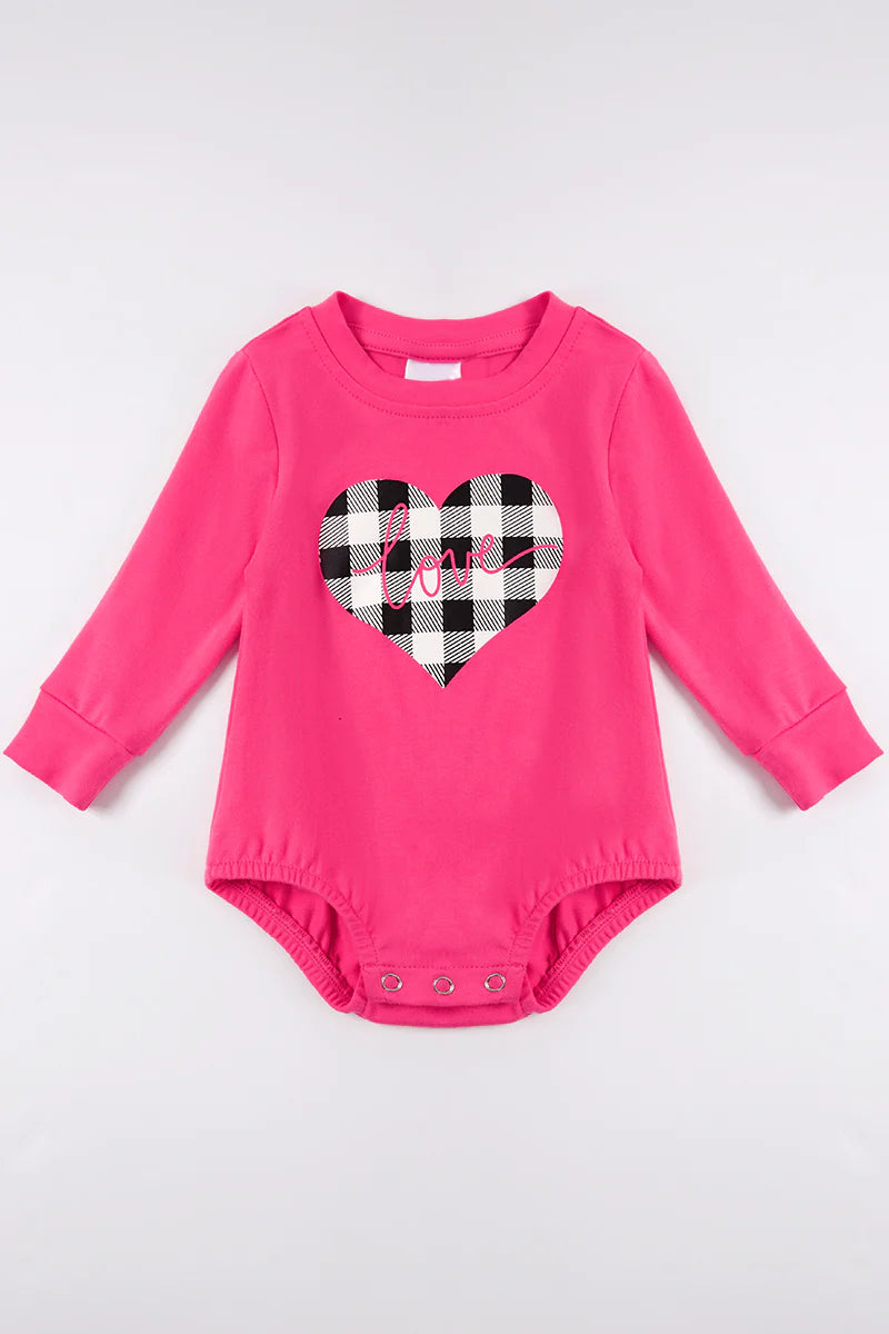 Pink Plaid Heart Bubble Romper