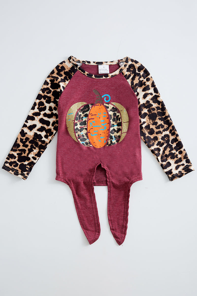 Maroon Leopard Pumpkin Knot Top